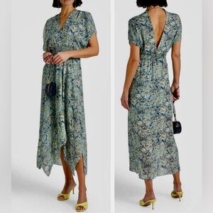 Maje Rachelle Floral Print Smocked Maxi Dress